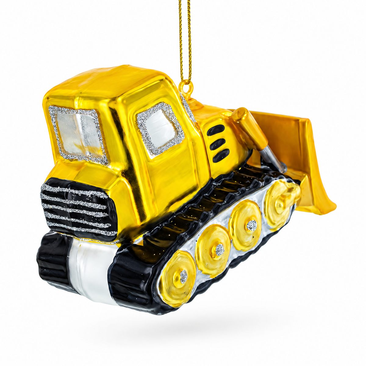 Bulldozer Glass Christmas Ornament