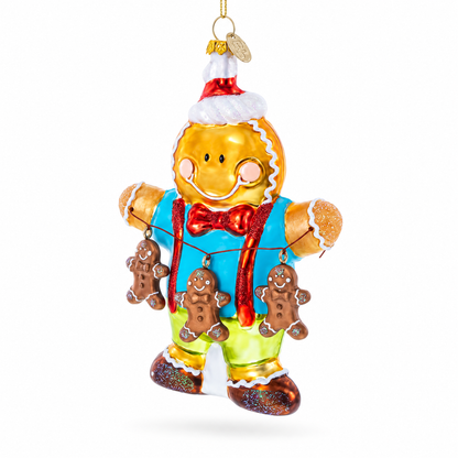 Jolly Gingerbread Man Glass Christmas Ornament