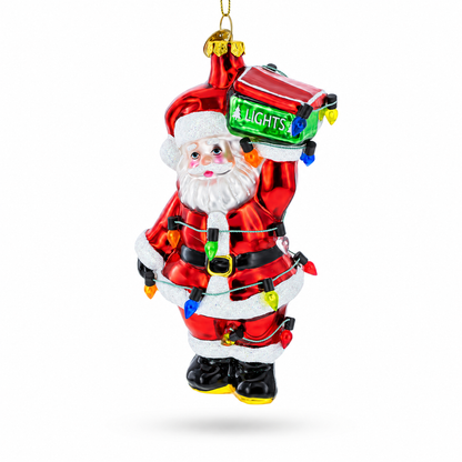 Santa with Festive Lights Glass Christmas Ornament