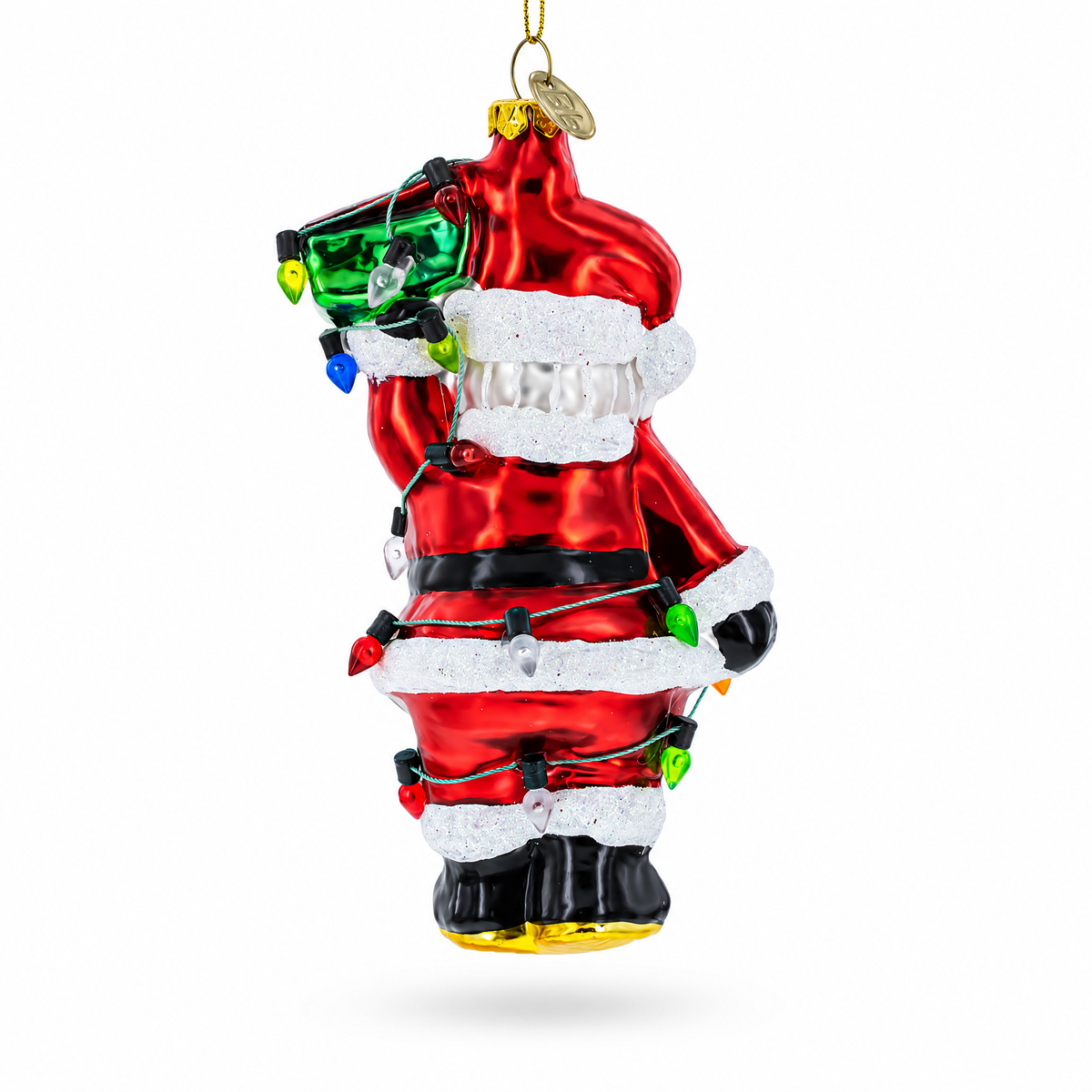 Santa with Festive Lights Glass Christmas Ornament