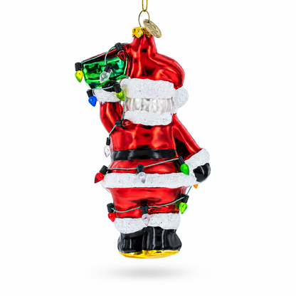 Santa with Festive Lights Glass Christmas Ornament