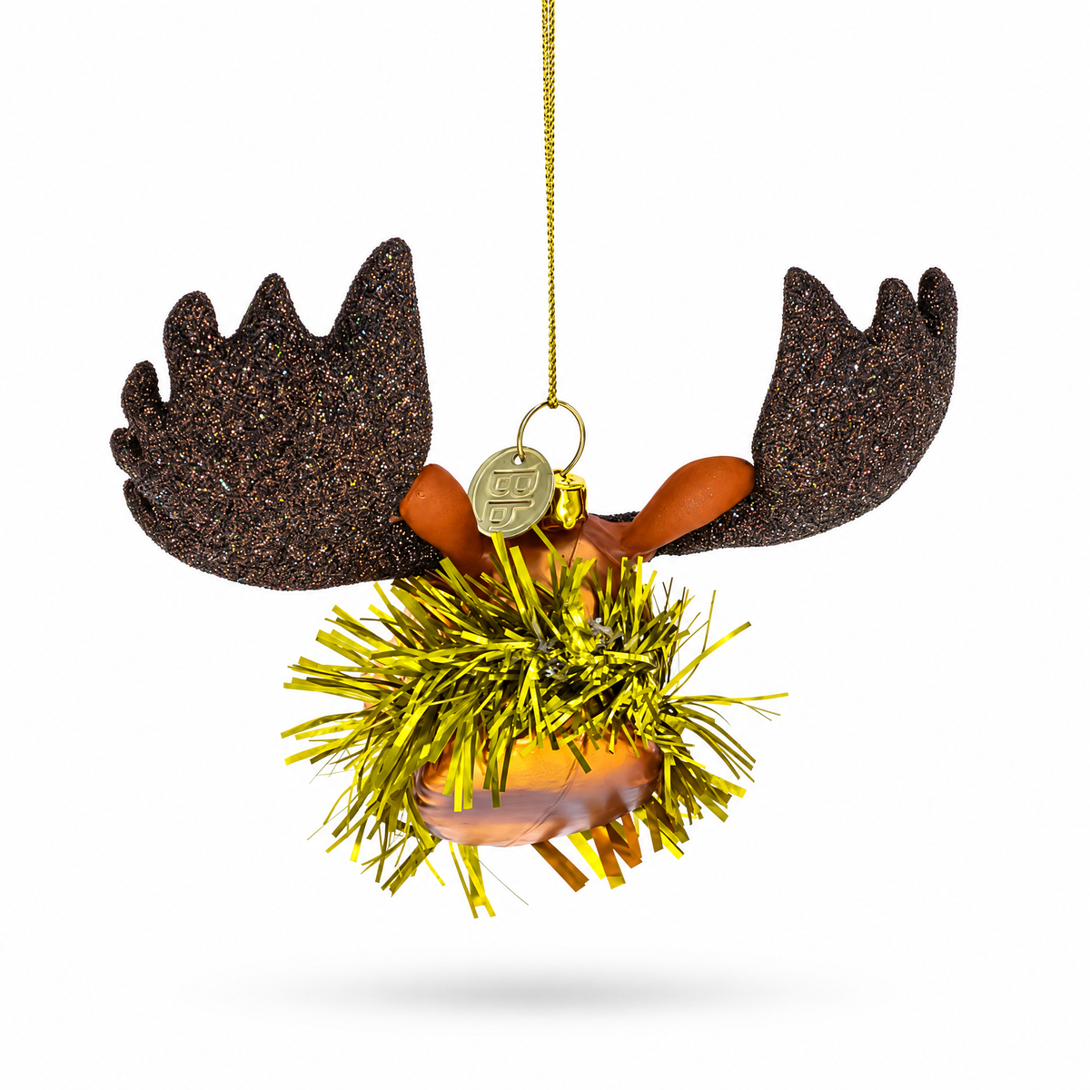 Moose Head Adorned with Tinsel Collar Glass Christmas Ornament