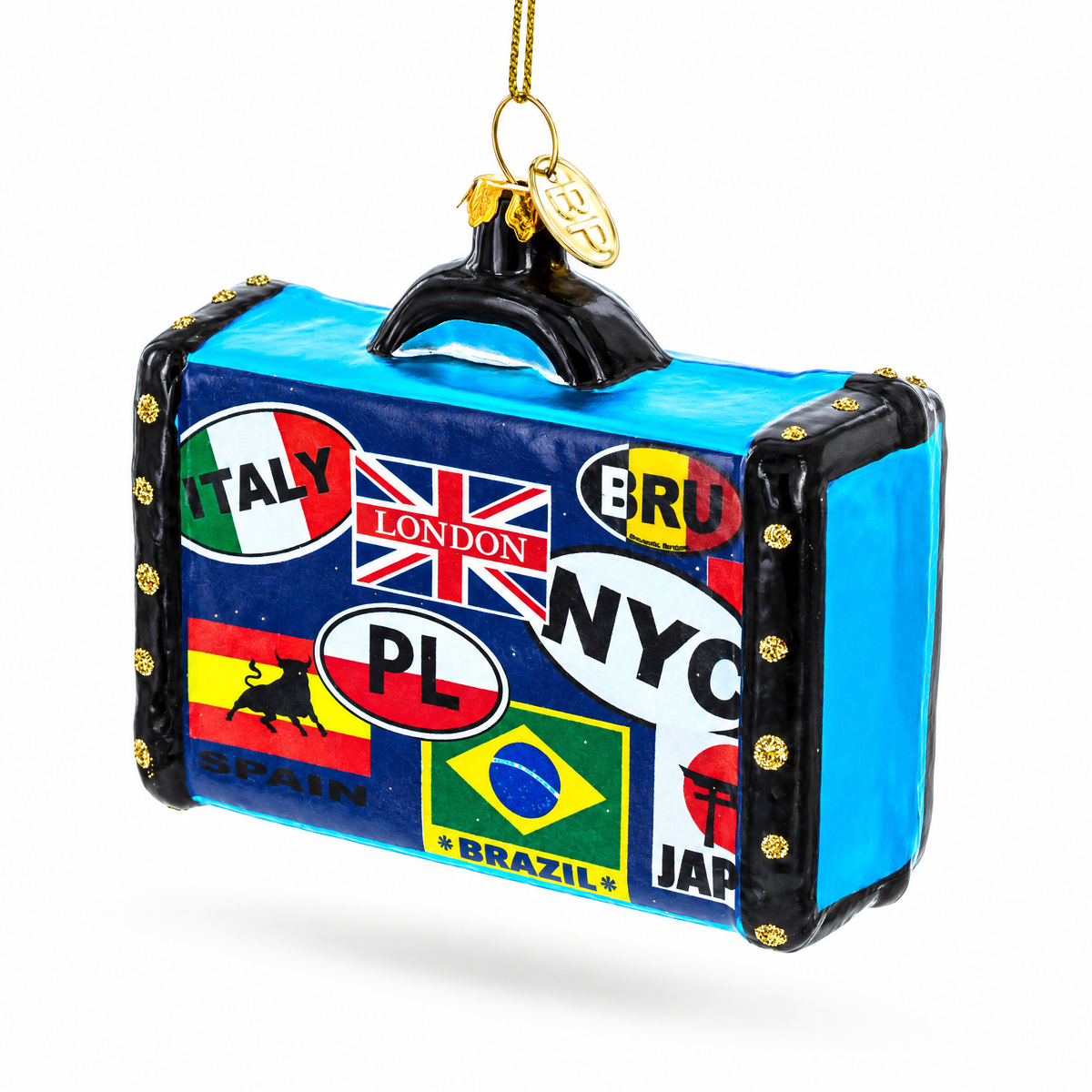 Retro Wanderlust Travel Suitcase Glass Christmas Ornament