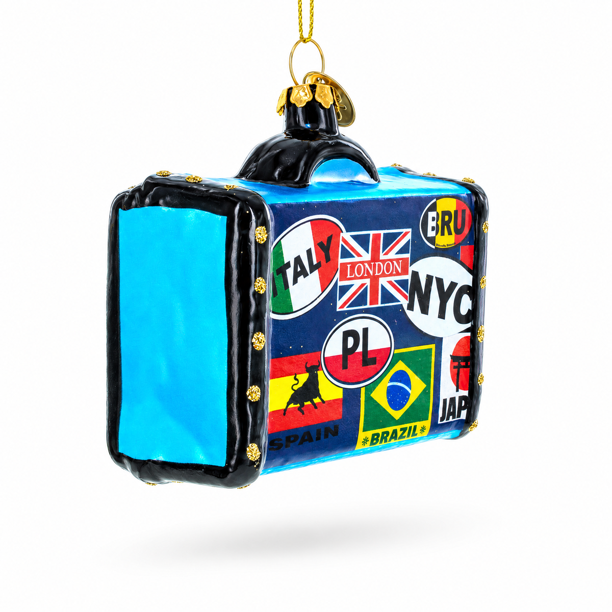 Retro Wanderlust Travel Suitcase Glass Christmas Ornament