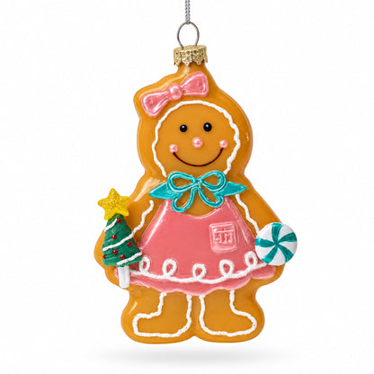 Sweet Gingerbread Girl in Festive Attire Glass Christmas Ornament