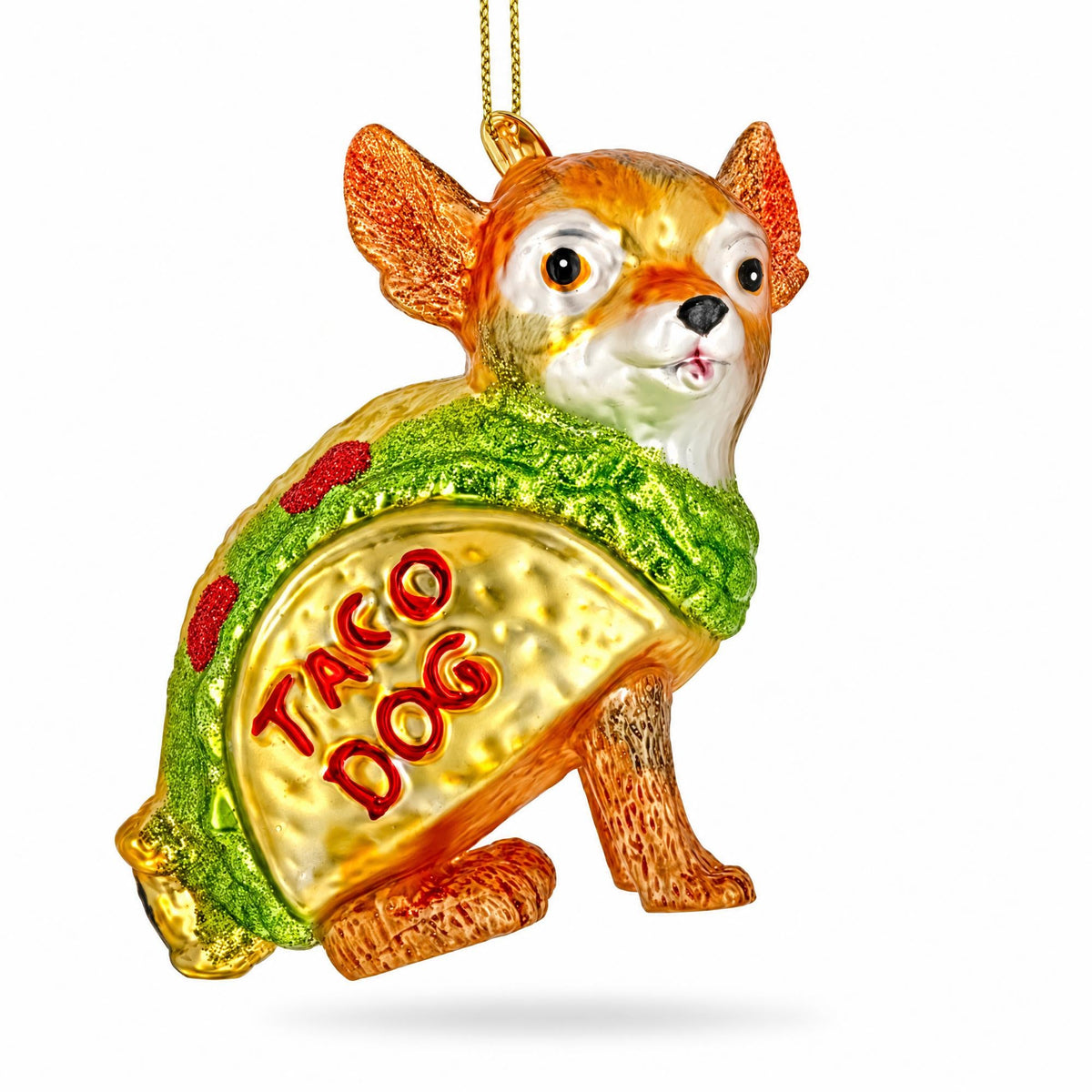 Chihuahua Taco Dog Glass Christmas Ornament