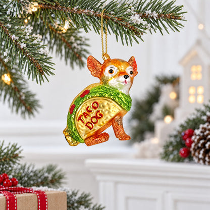 Chihuahua Taco Dog Glass Christmas Ornament