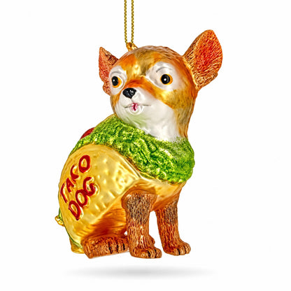 Chihuahua Taco Dog Glass Christmas Ornament