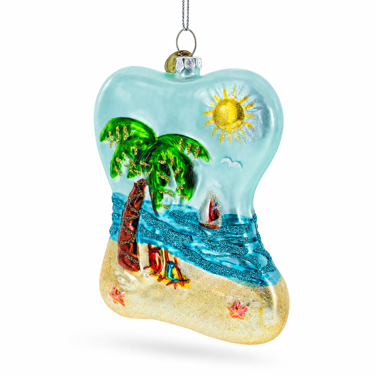 Tropical Paradise Sunny Beach Escape Glass Christmas Ornament