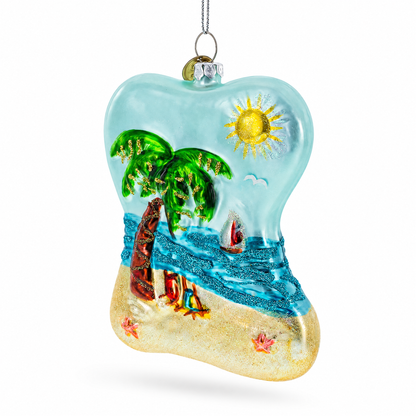 Tropical Paradise Sunny Beach Escape Glass Christmas Ornament