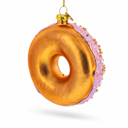 Pink Glazed Doughnut Glass Christmas Ornament