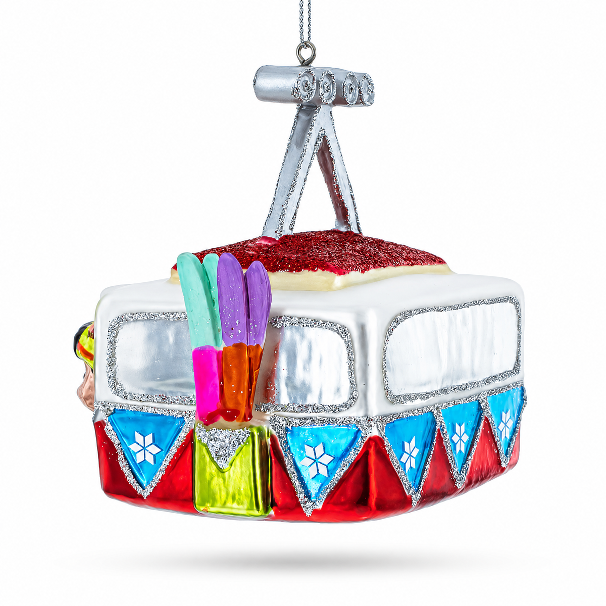 Gondola Ride with Santa, Fox, and Bear Glass Christmas Ornament