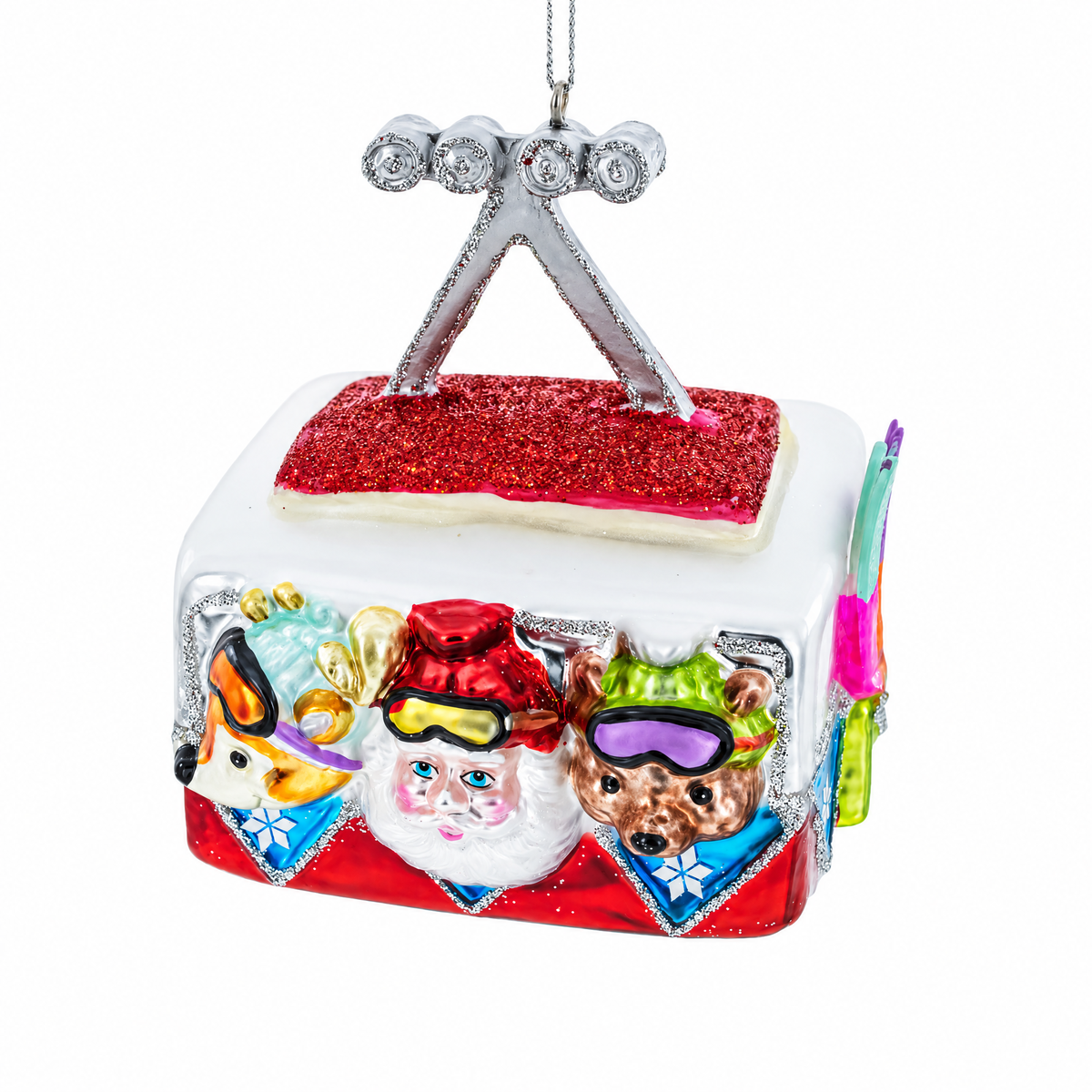 Gondola Ride with Santa, Fox, and Bear Glass Christmas Ornament