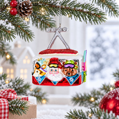 Gondola Ride with Santa, Fox, and Bear Glass Christmas Ornament