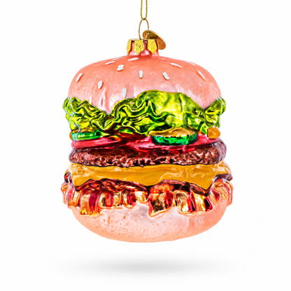 Double Cheeseburger Glass Christmas Ornament