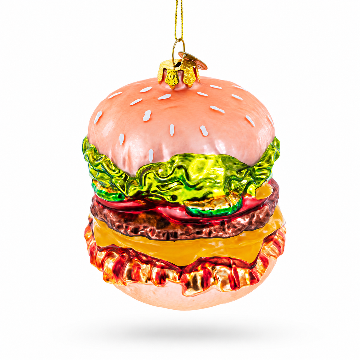 Double Cheeseburger Glass Christmas Ornament