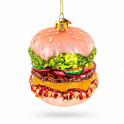 Double Cheeseburger Glass Christmas Ornament