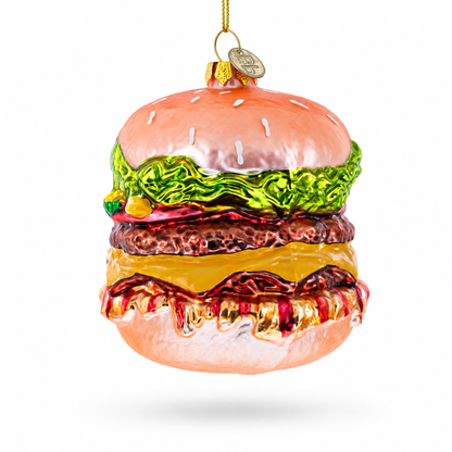 Double Cheeseburger Glass Christmas Ornament