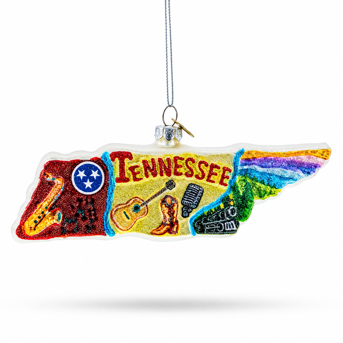 State of Tennessee Symbols, USA Glass Christmas Ornament