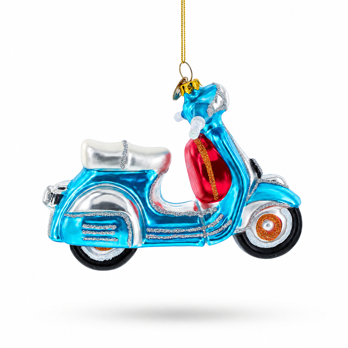 Blue Retro Scooter Glass Christmas Ornament