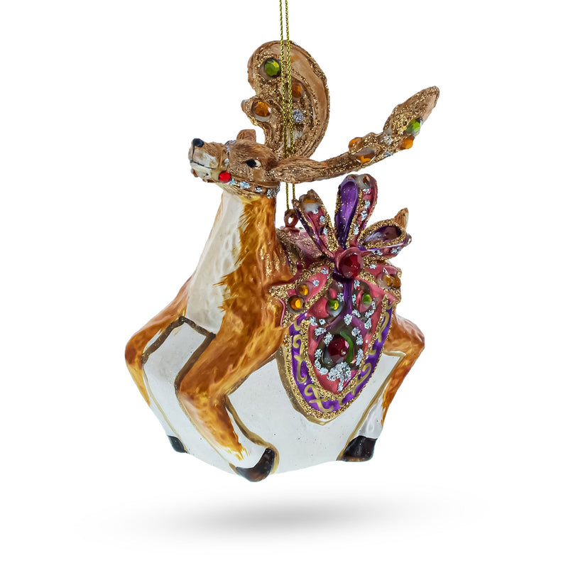 Fancy Reindeer Glass Christmas Ornament