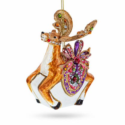 Fancy Reindeer Glass Christmas Ornament