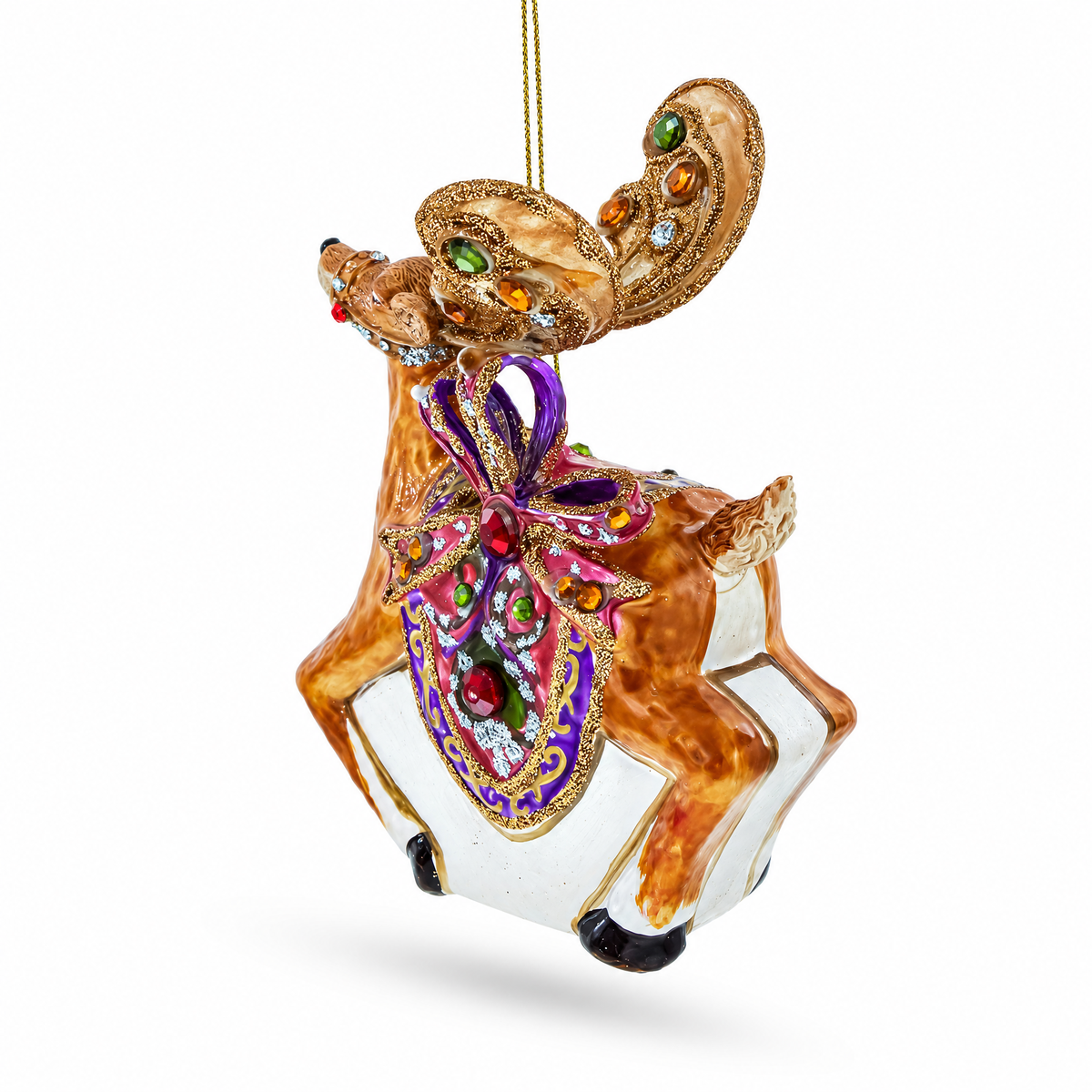 Fancy Reindeer Glass Christmas Ornament