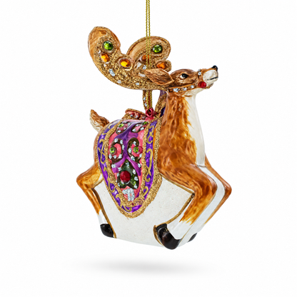 Fancy Reindeer Glass Christmas Ornament