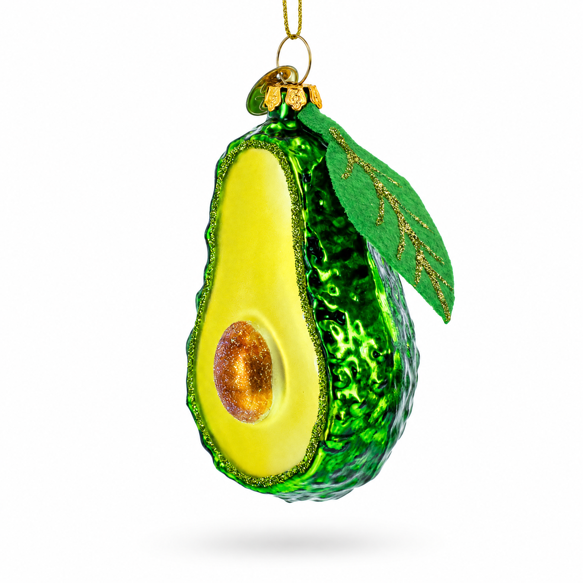 Avocado with Leaf Glass Christmas Ornament