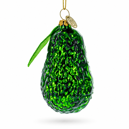 Avocado with Leaf Glass Christmas Ornament