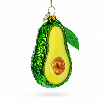 Avocado with Leaf Glass Christmas Ornament