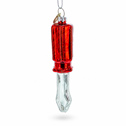 Screwdriver with Red Handle Glass Christmas Ornament