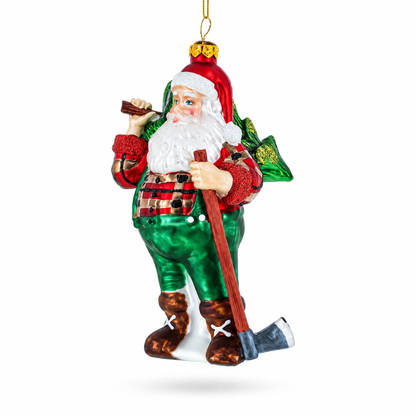 Lumberjack Santa Glass Christmas Ornament