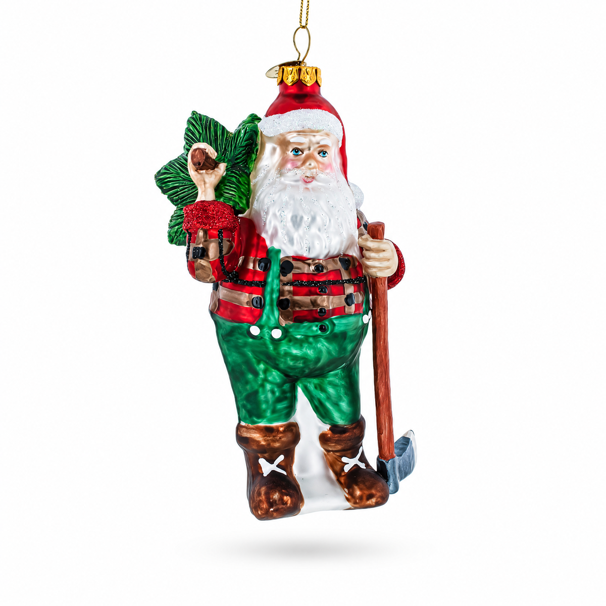Lumberjack Santa Glass Christmas Ornament