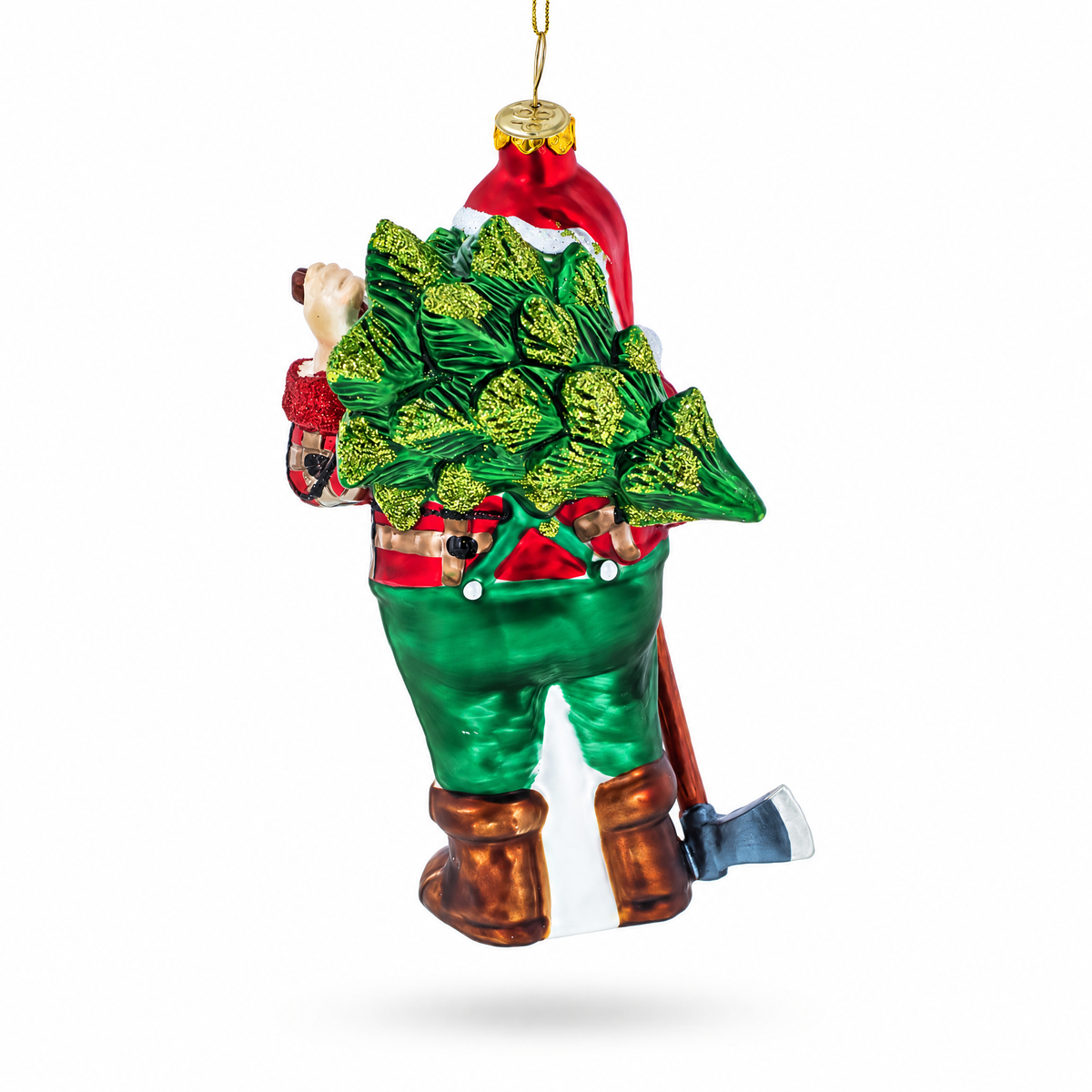 Lumberjack Santa Glass Christmas Ornament