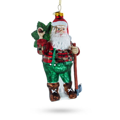 Lumberjack Santa Glass Christmas Ornament