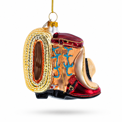 Cowboy Boots and Hat Glass Christmas Ornament