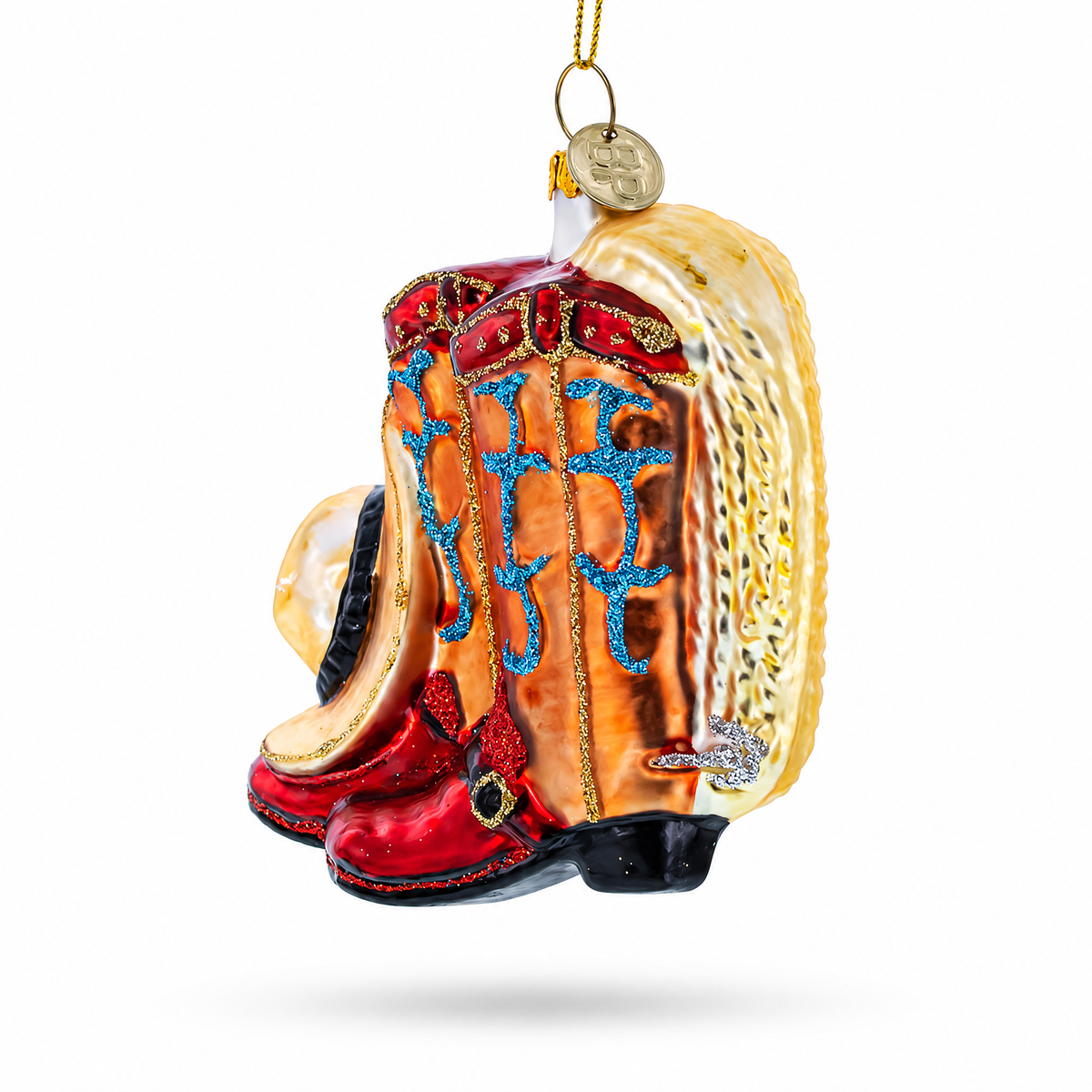 Cowboy Boots and Hat Glass Christmas Ornament