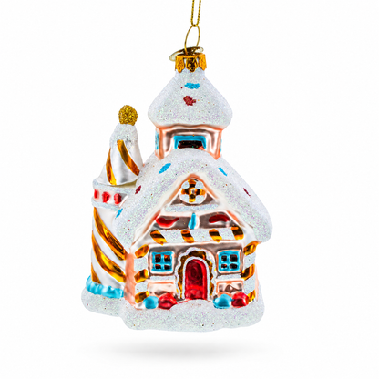 Candy-Coated Gingerbread House Glass Christmas Ornament