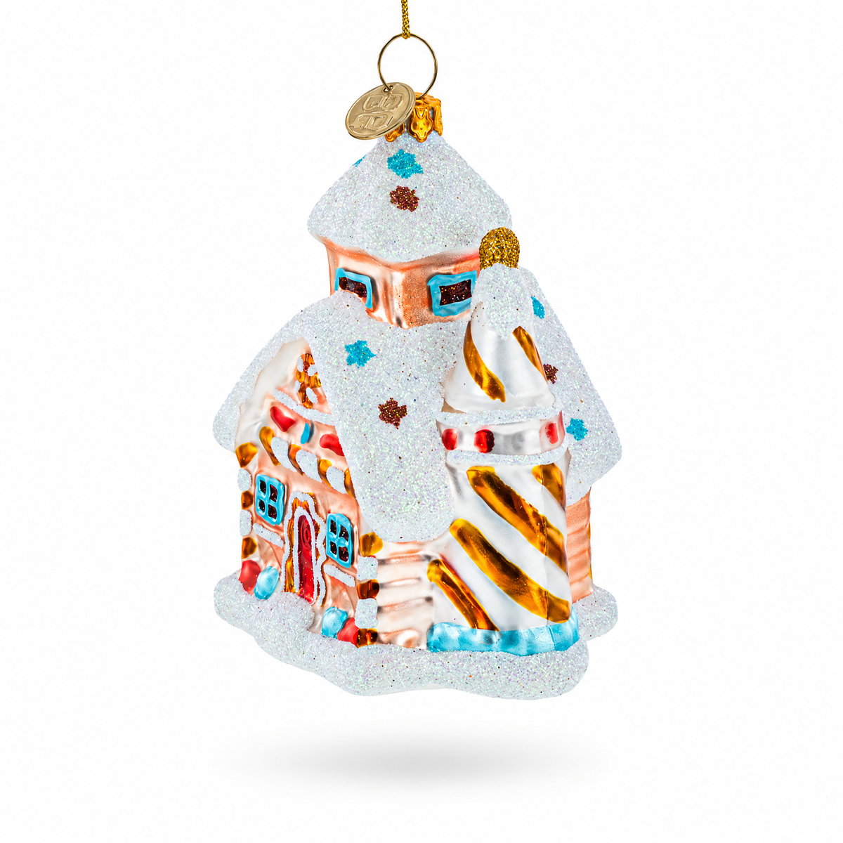 Candy-Coated Gingerbread House Glass Christmas Ornament