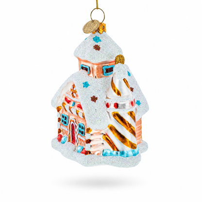 Candy-Coated Gingerbread House Glass Christmas Ornament