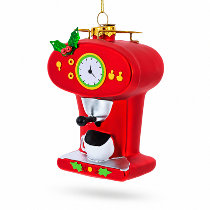 Vintage Red Espresso Machine Glass Christmas Ornament