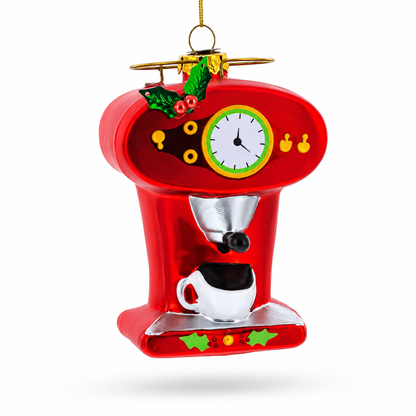 Vintage Red Espresso Machine Glass Christmas Ornament