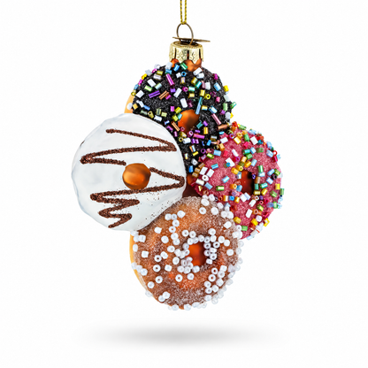 Festively Decorated Donuts Glass Christmas Ornament