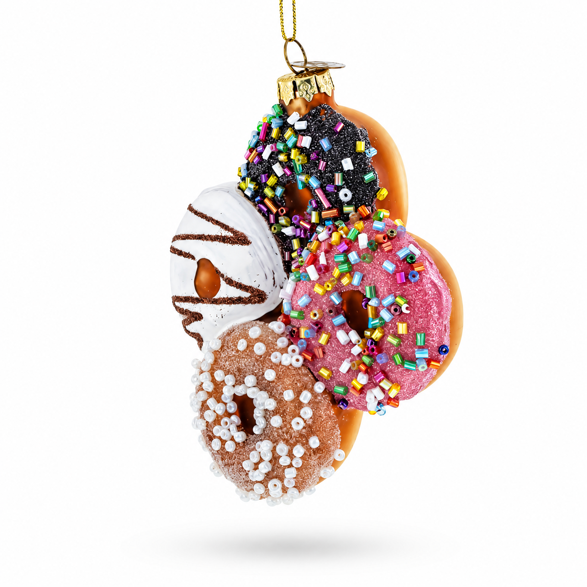 Festively Decorated Donuts Glass Christmas Ornament