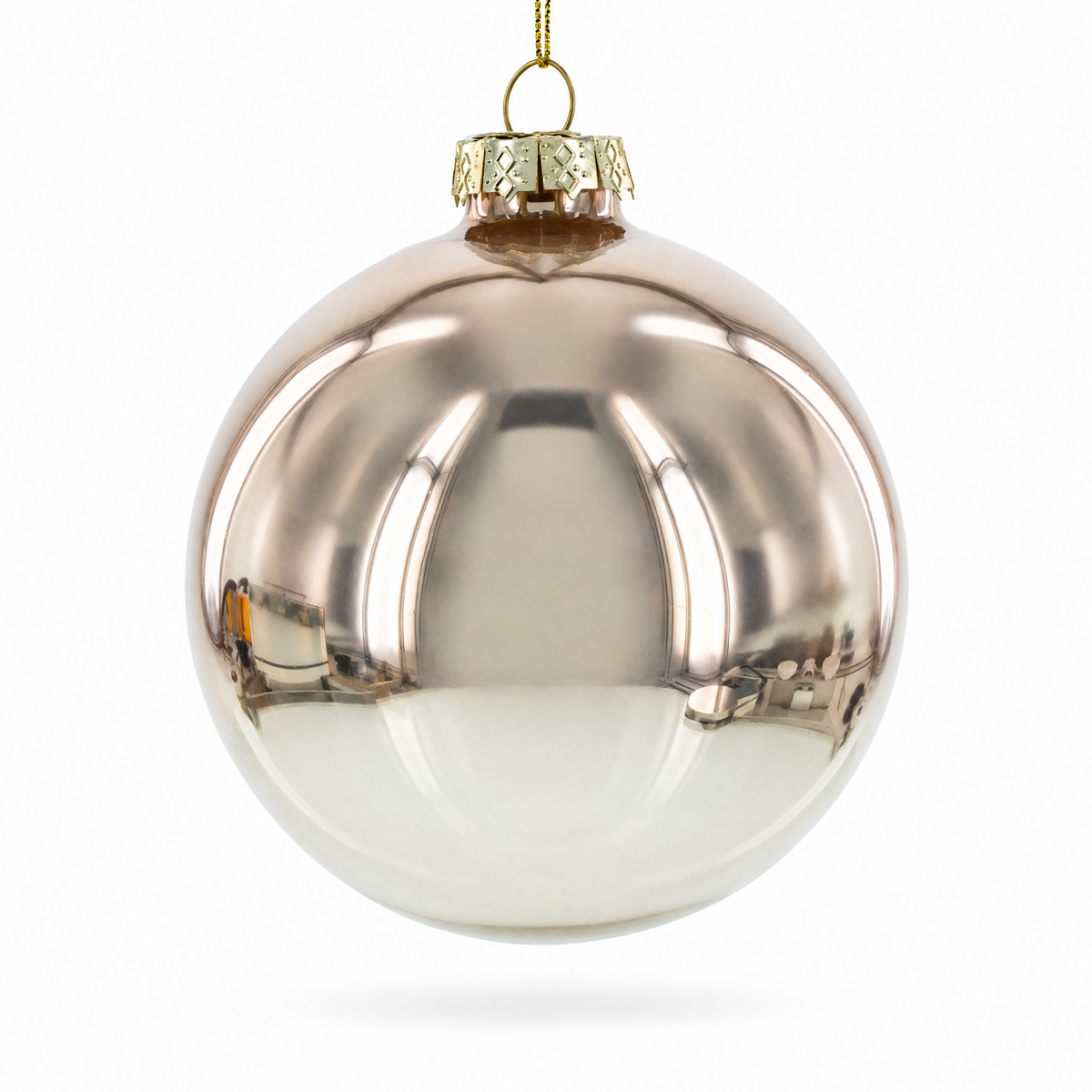 Rose Gold and Yellow Bejeweled Glass Egg Christmas Ornament