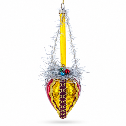 Vintage-Style Tinsel and Bells Drop Glass Christmas Ornament
