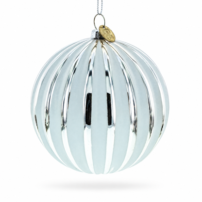 Gleaming Silver Ribbed Glass Christmas Ornament