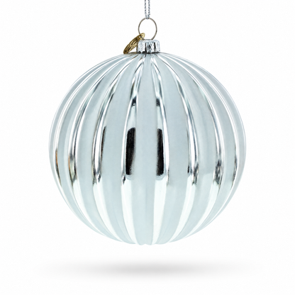 Gleaming Silver Ribbed Glass Christmas Ornament