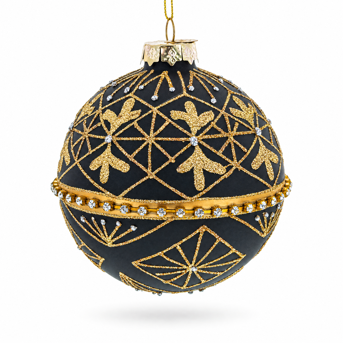 Striped Black with Diamond Accents Glass Christmas Ornament
